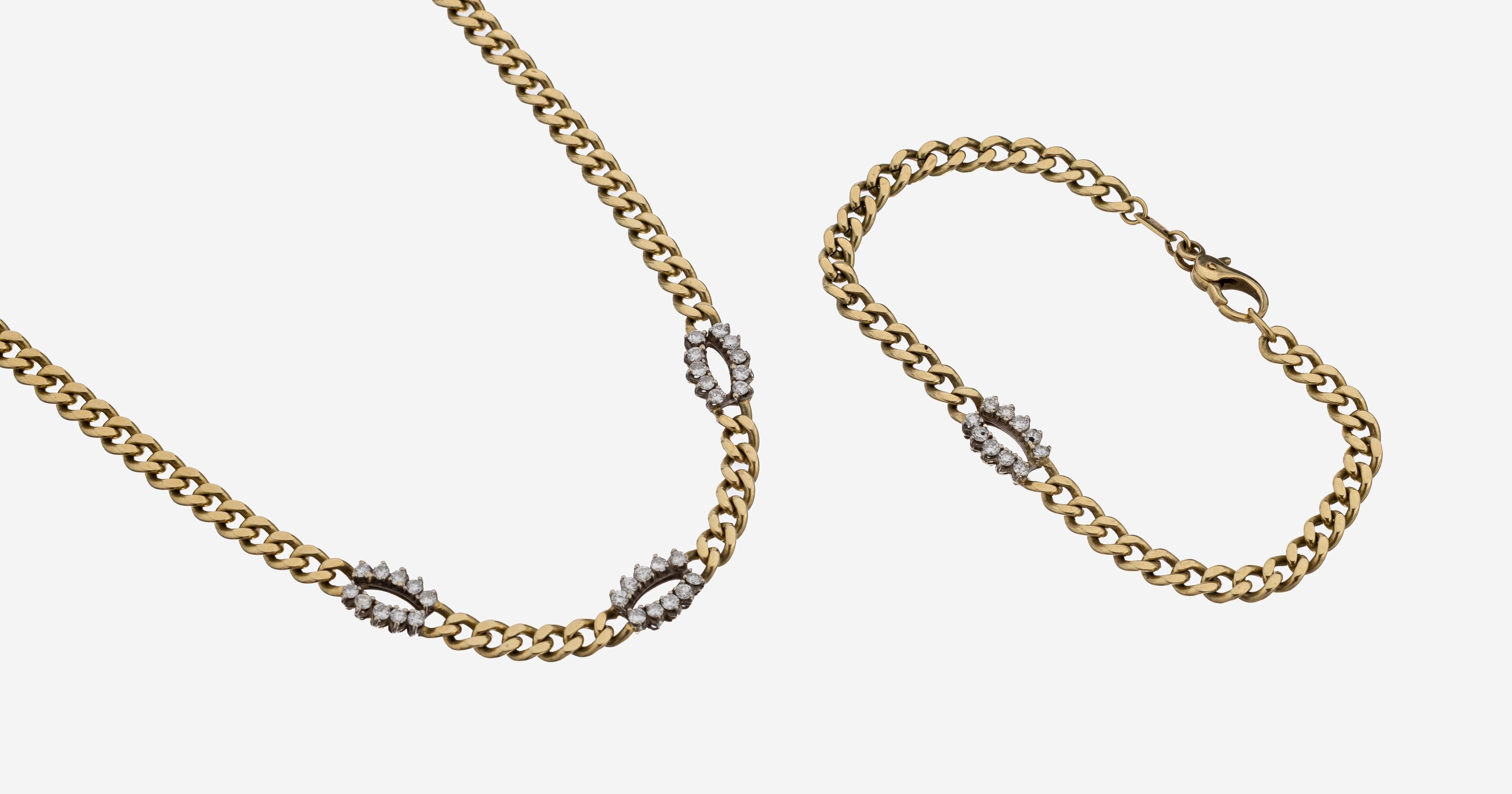 Image 27151529 - 14 kt Gold Brillant-Schmuckset, GG/WG 585/000, best. aus: Collier, L. ca. 43 cm, 3 ...