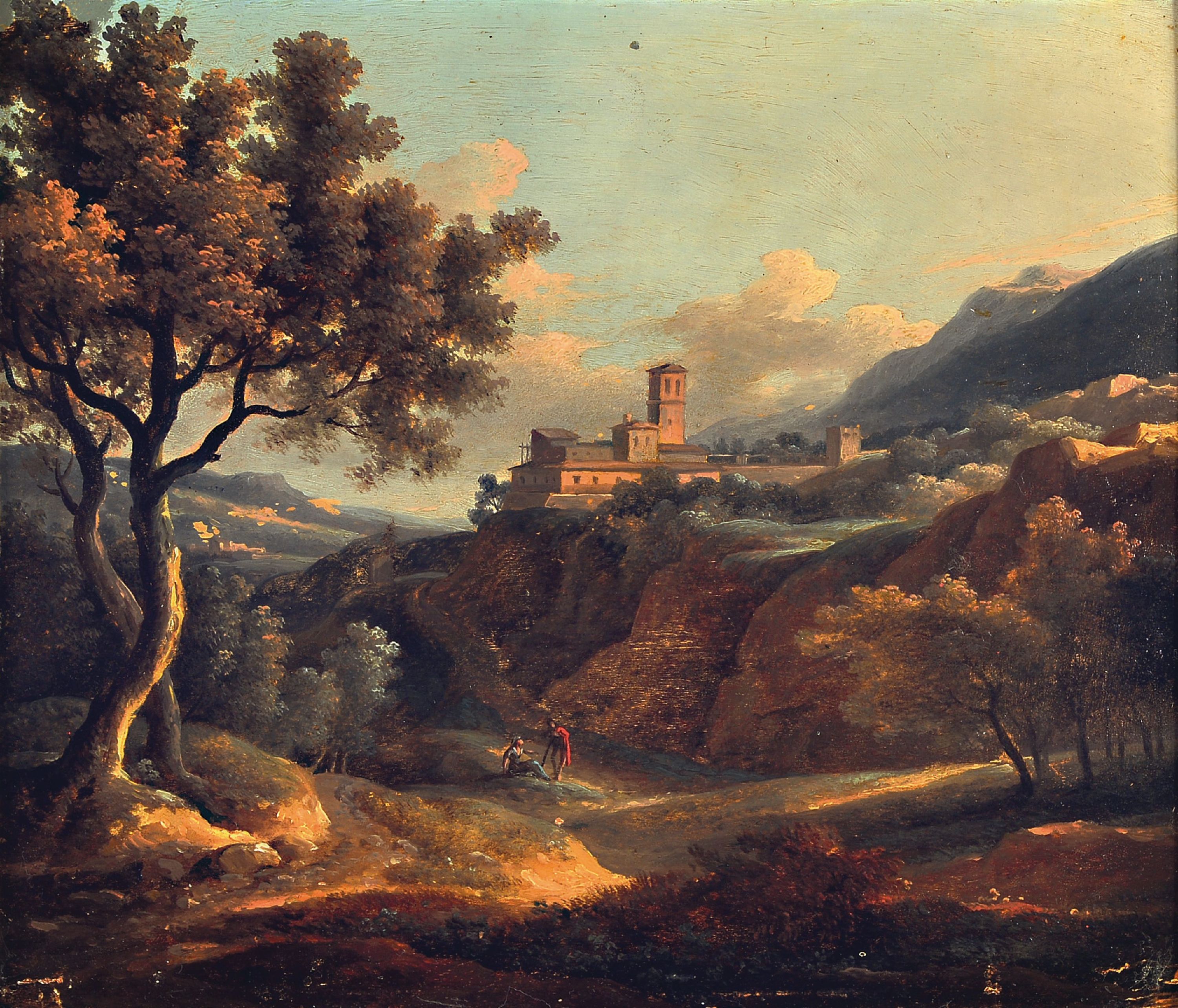 Image 27152220 - Unbekannter Künstler um 1800, norditalienische Landschaft mit Pärchen auf der Rast, ...