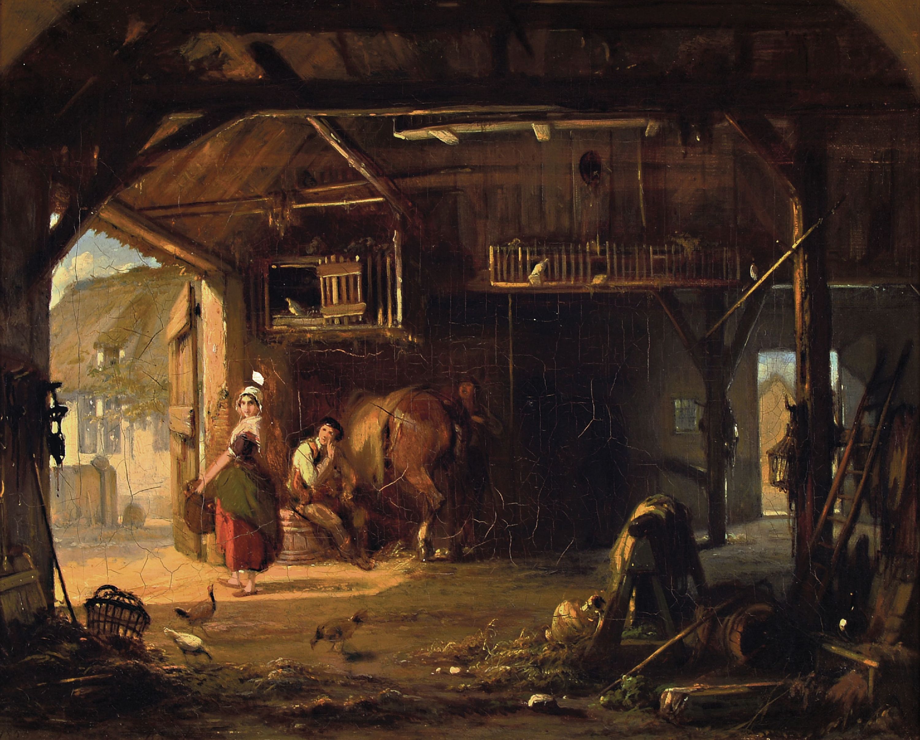 Image 27152221 - Jean-Louis van Kuyck, 1821-1871 Antwerpen, Stallinterieur mit Magd und Hufschmied, links ...