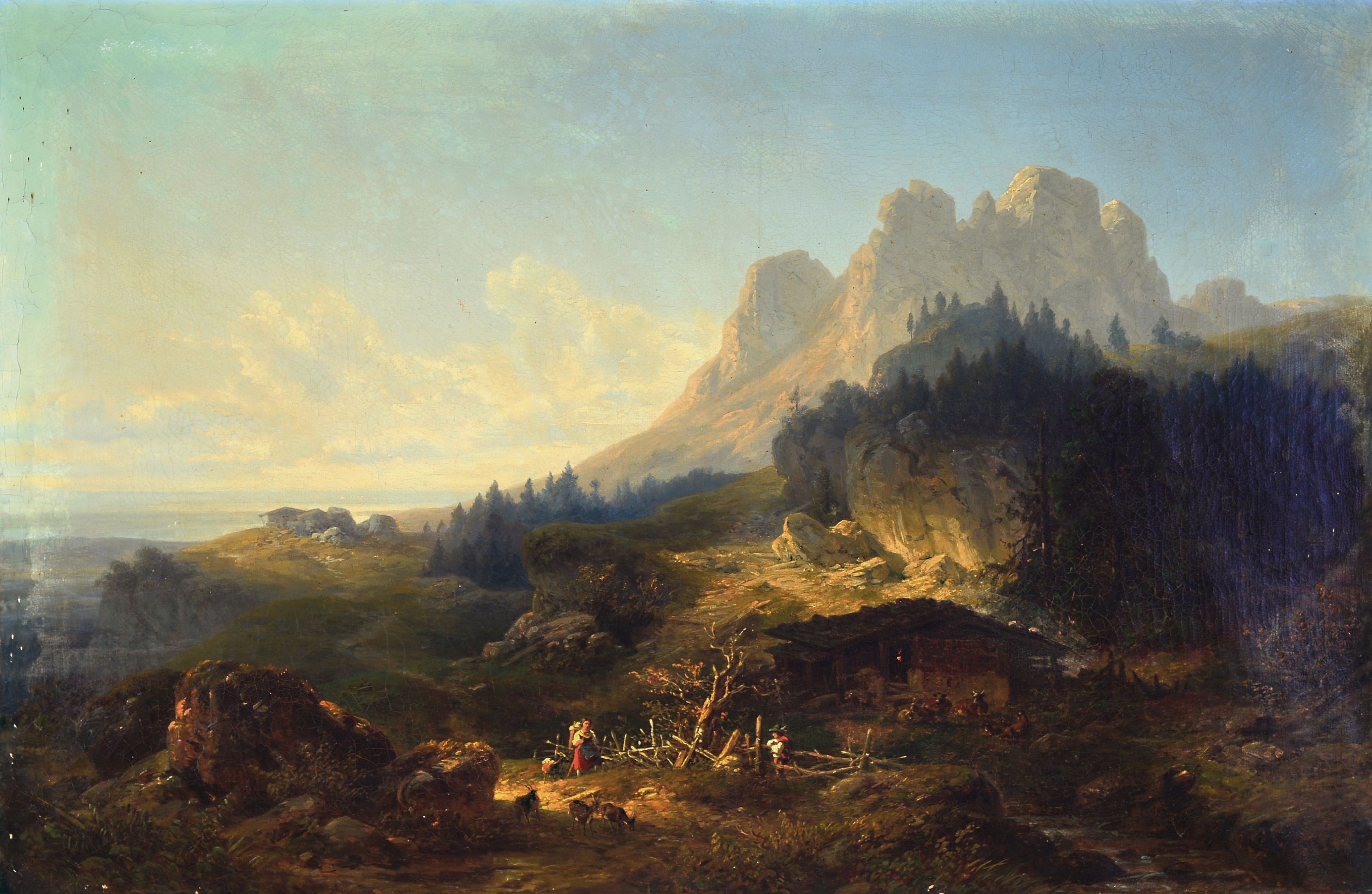 Image 27152226 - Johann Nepomuk Ott, 1804-1870 München, WeiteLandschaft mit Bauernhaus unterhalb eines ...