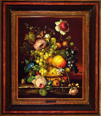 27152213k - Hans Graß, 1935-2014, üppiges Blumen- und Früchtestillleben mit Insekten in alter ...