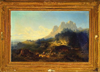 27152226k - Johann Nepomuk Ott, 1804-1870 München, WeiteLandschaft mit Bauernhaus unterhalb eines ...