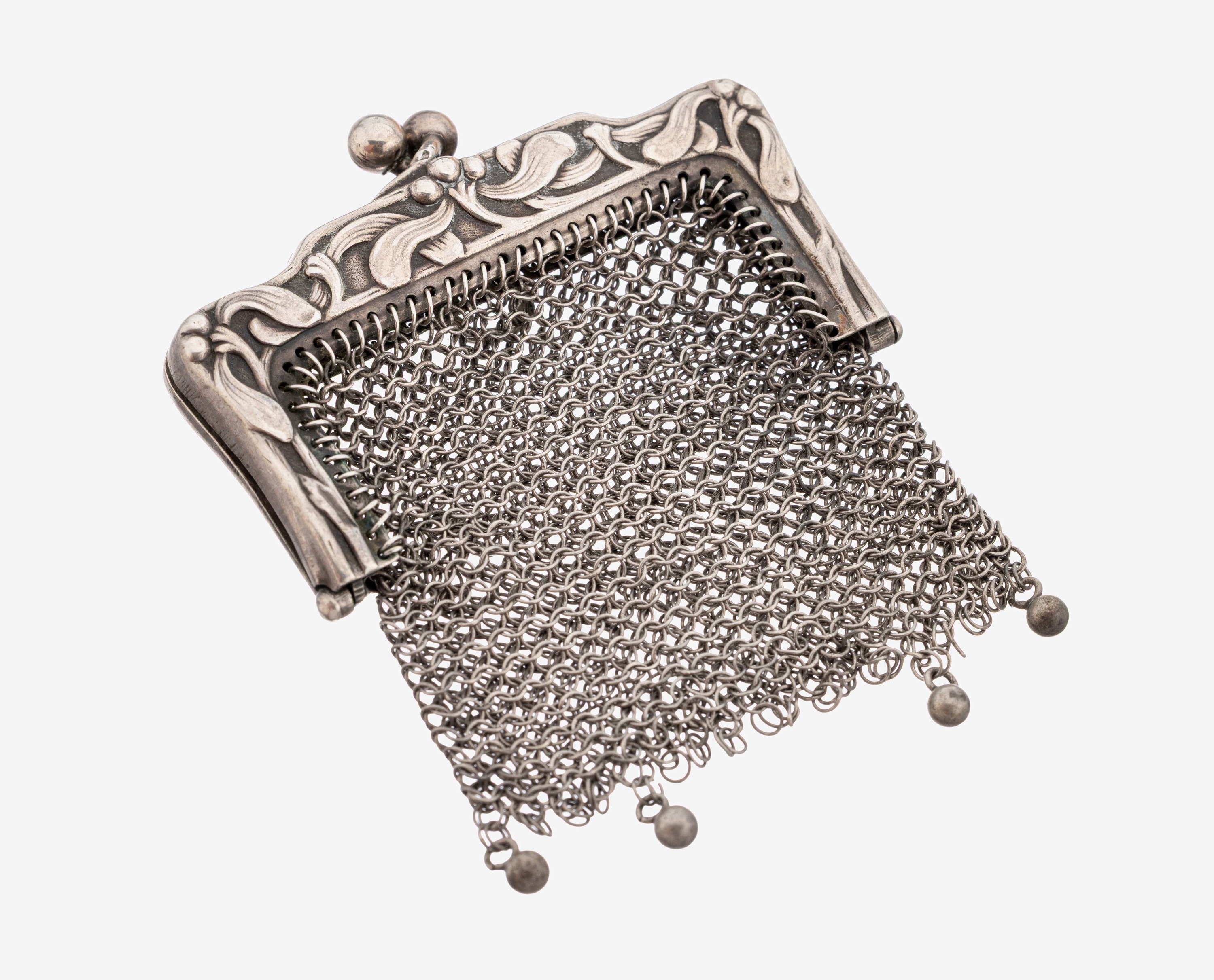 Image 27152302 - Geldtäschchen Frankreich um 1900, 800er Silber, Bügel mit zeittyp. Mistelzweigdekor, ...