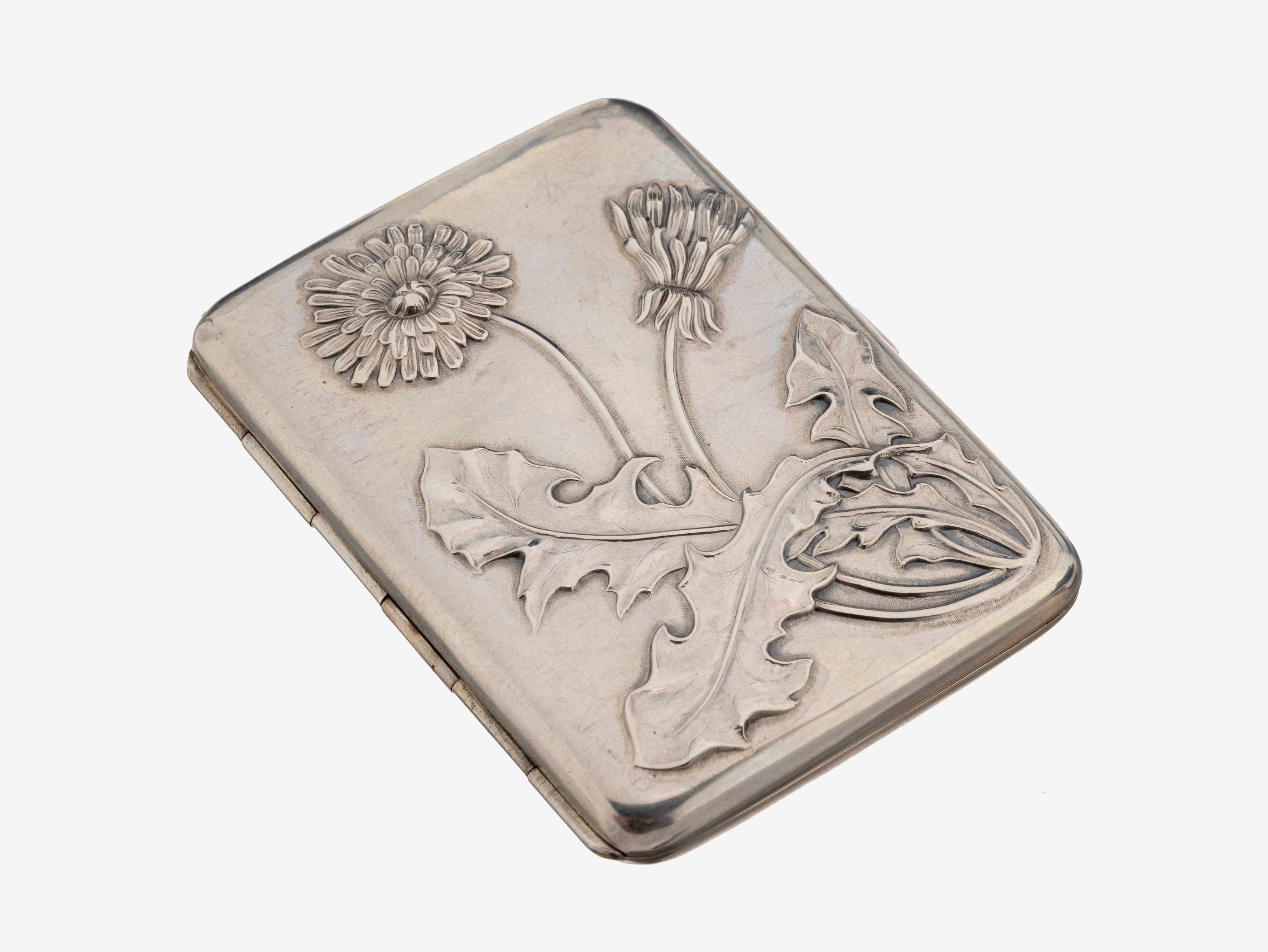 Image 27152306 - Jugendstil-Zigarettenetui, deutsch um 1900, 800er Silber, Deckel mit zeittyp. floraler ...
