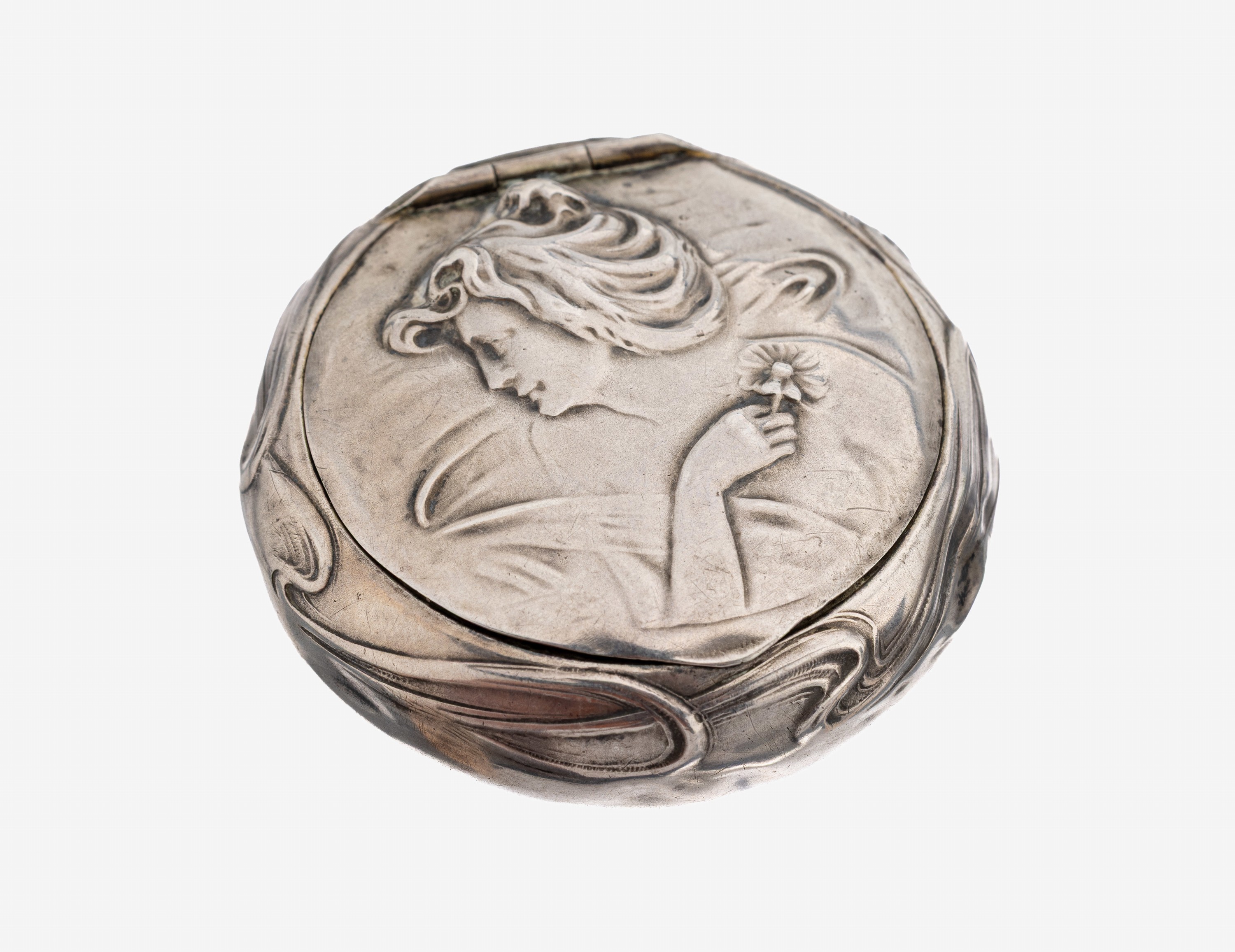 Image 27152311 - Jugendstil-Pillendose, wohl deutsch um 1900, Silber geprüft, Deckel mit zeittyp. ...
