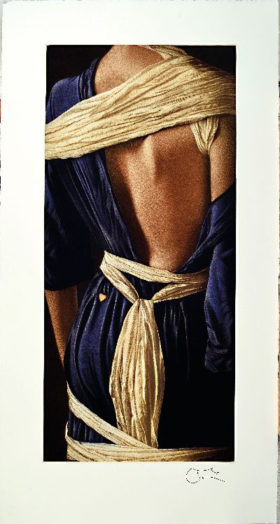 27152330k - Willi Kissmer, geb. 1951, Radierung, Rückenakt mit blauen Kleid mit Tüchern, ...