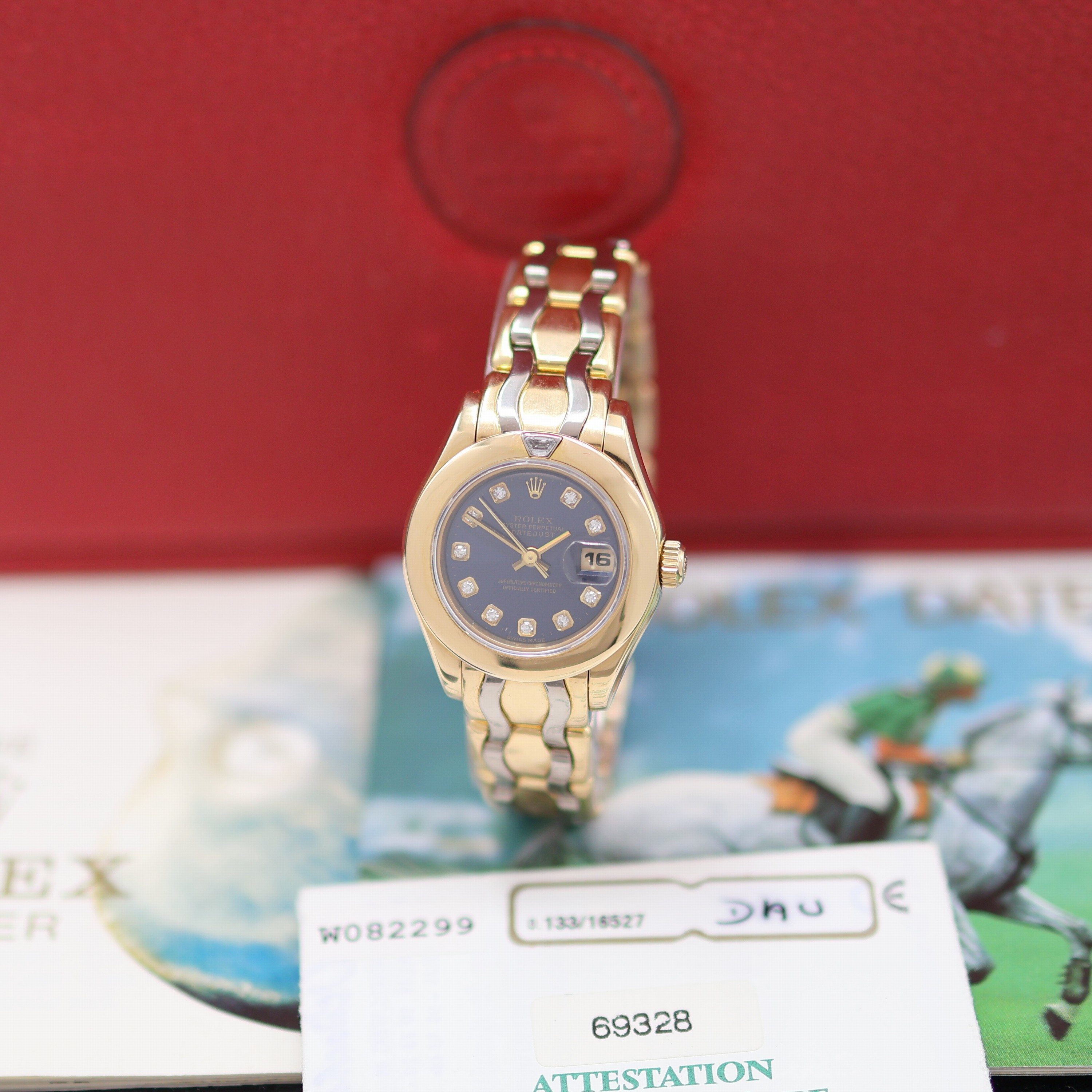 Image 27153199 - ROLEX seltene Damenarmbanduhr Oyster Perpetual Datejust Pearlmaster Referenz 69328, ...