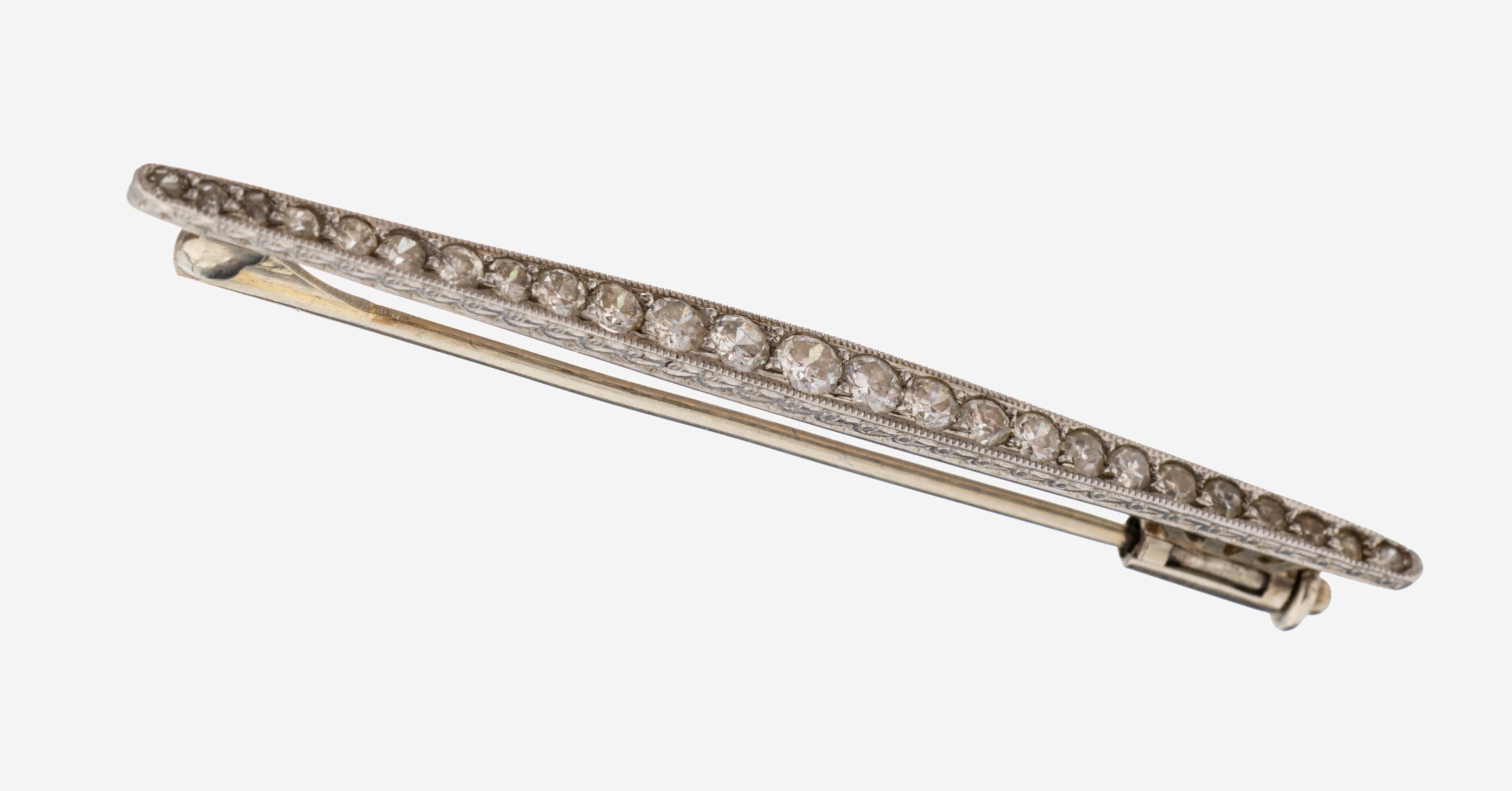 Image 27153351 - 14 kt Gold Diamant-Brosche, um 1930, WG 585/000 gepr., feine Verarbeitung, 25 ...