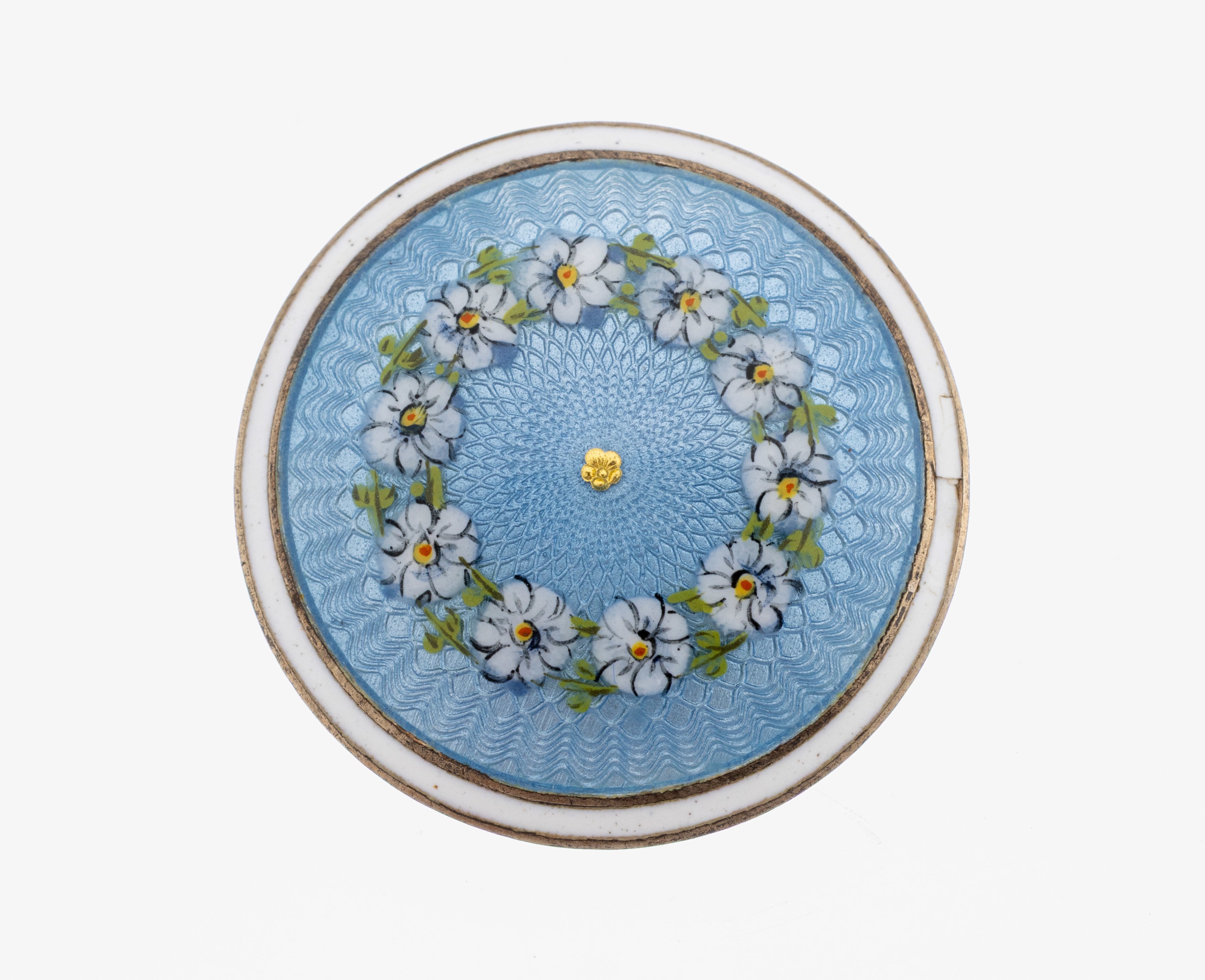 Image 27153368 - Enamel-brooch, approx. 1900 , silver tested,round, light blue translucent enamel on ...