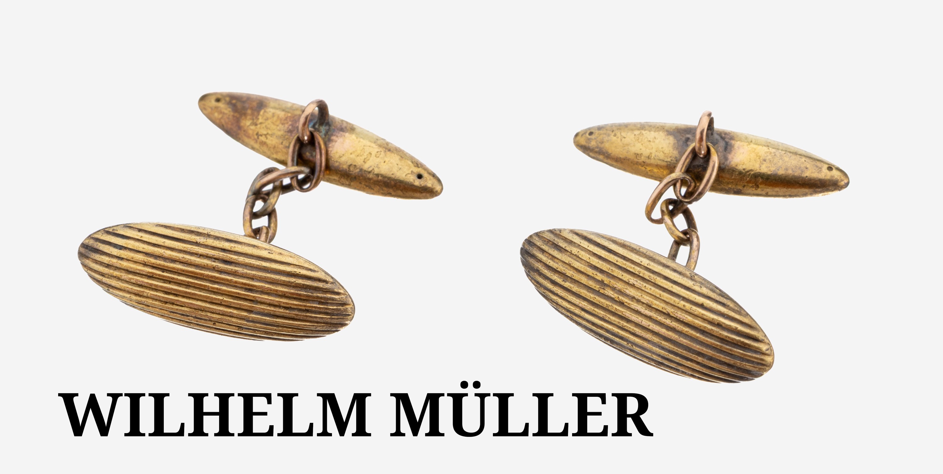 Image 27153376 - Paar 14 kt Gold Manschettenknöpfe, um 1900, GG 585/000, ovale mit Rillendekor, ...