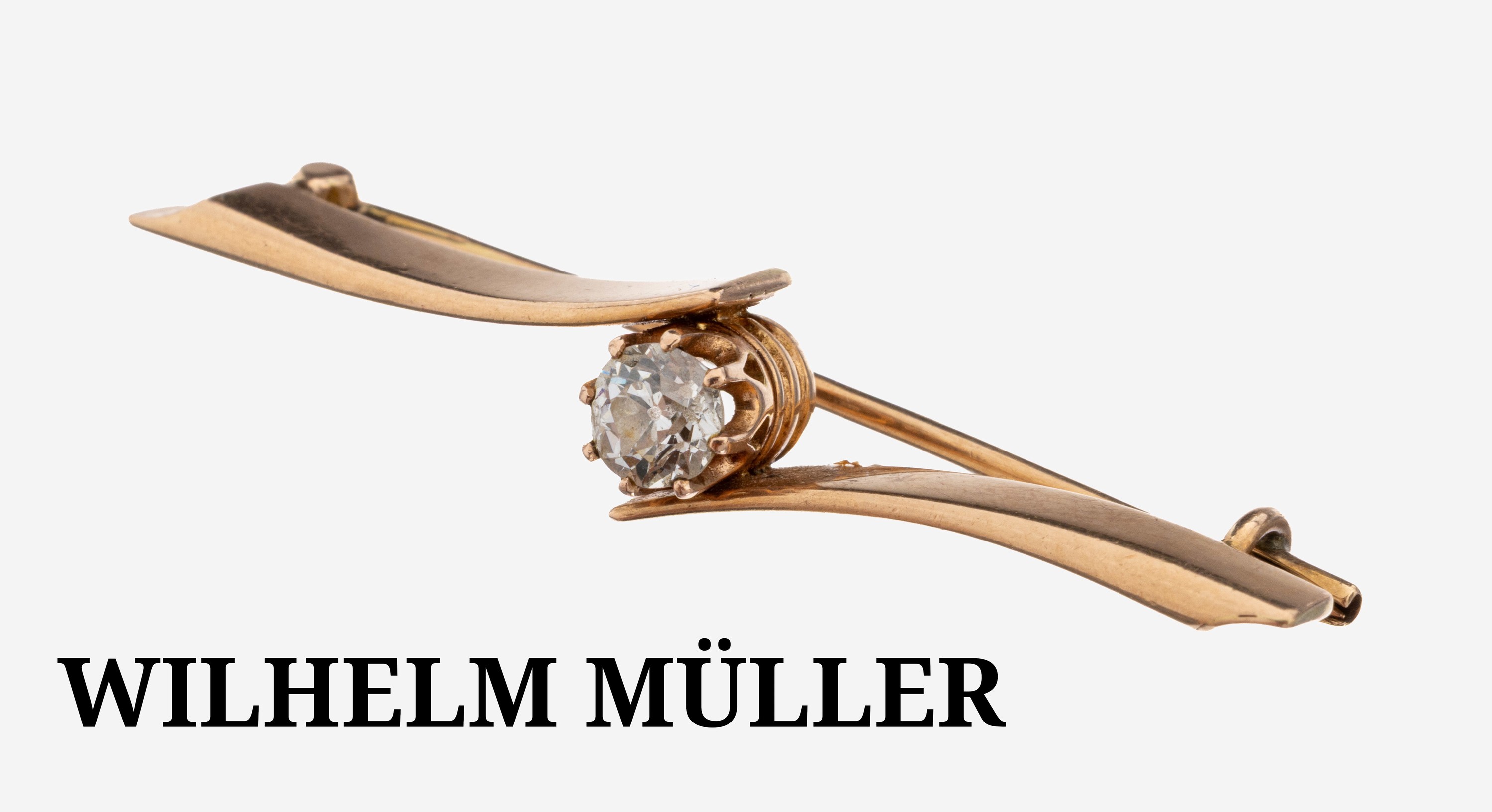 Image 27153377 - 14 kt Gold Diamant-Brosche, um 1910, GG 585/000, geschwungenes Design, ...
