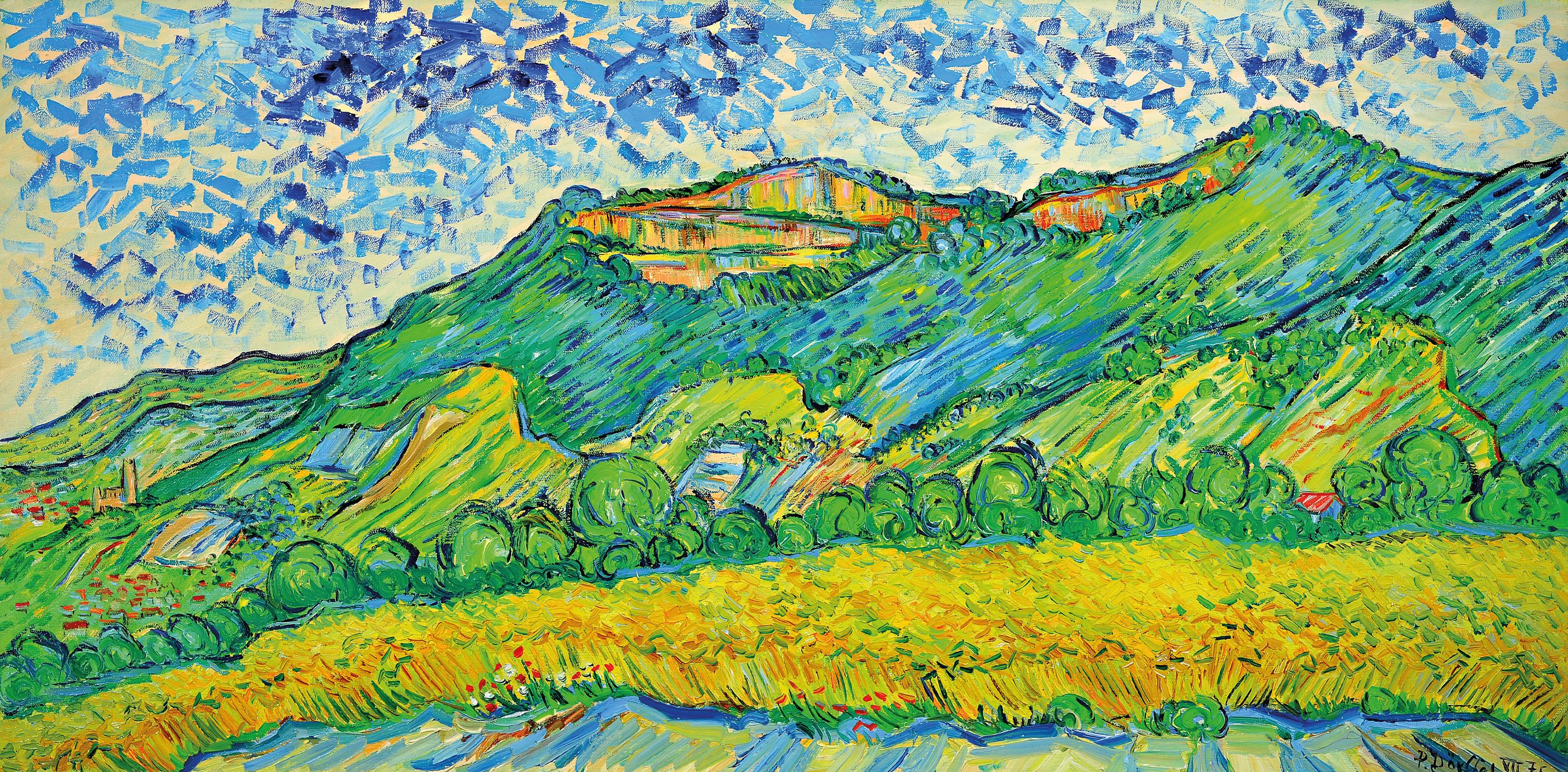 Image 27153425 - Peter Dörffel, 1935 Halle-2021 Heidelberg, Bergstraßen-Landschaft, Blick auf ...