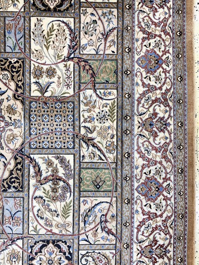 27154047f - Nain fein(6 La), Persien, Ende 20.Jhd, Korkwolle mit Seide, ca. 247 x 154 cm, ca. ...