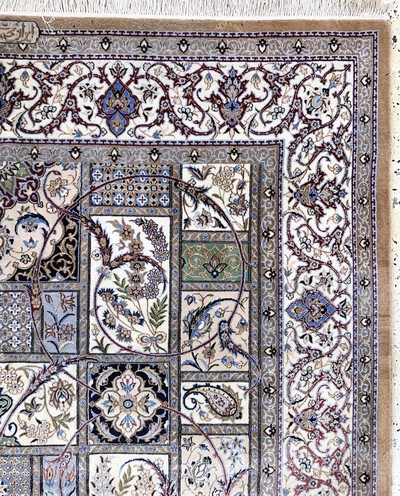 27154047h - Nain fein(6 La), Persien, Ende 20.Jhd, Korkwolle mit Seide, ca. 247 x 154 cm, ca. ...