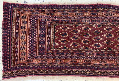 27154693b - Tekke Torba antik, Turkmenistan, um 1900, Wolle auf Wolle, ca. 110 x 37 cm, EHZ: 2 ...