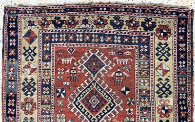 27154694a - Kazak antik, Kaukasus, 19.Jhd, Wolle auf Wolle, ca. 253 x 120 cm, EHZ: 4 Schätzpreis: ...