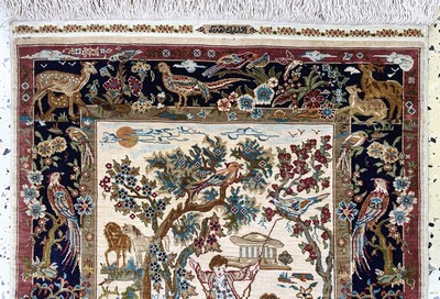 27155503a - Hereke Seide fein Türkei, signiert´Özipek´,Ende 20.Jhd, reine Naturseide, ca. 80 x 52 ...