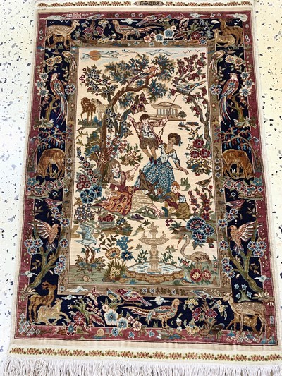27155503d - Hereke Seide fein Türkei, signiert´Özipek´,Ende 20.Jhd, reine Naturseide, ca. 80 x 52 ...