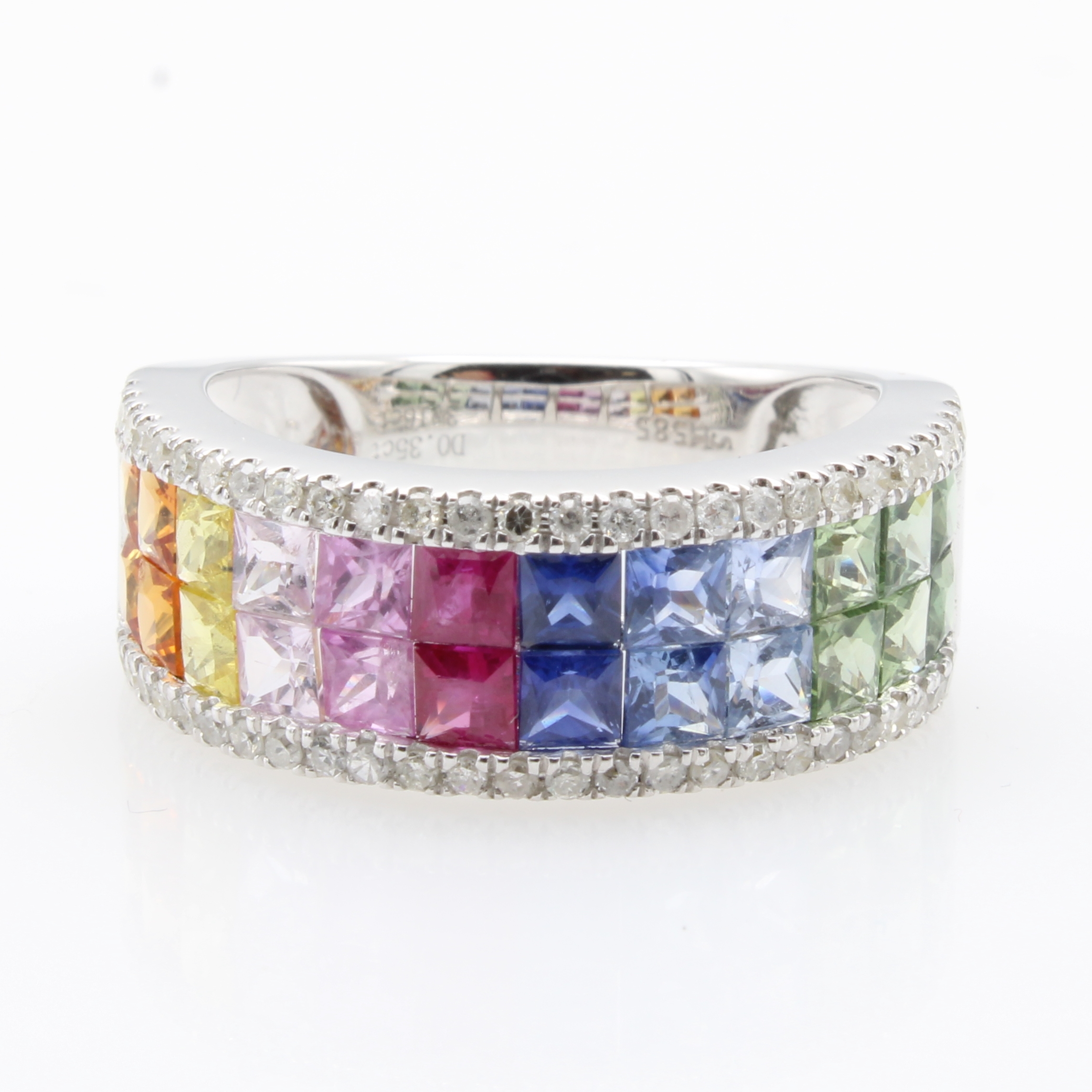Image 27155789 - Ring mit Saphiren und Brillanten, WG 585/000, 24 bunte Saphircarrées zus. ca. 3.16 ct, ...