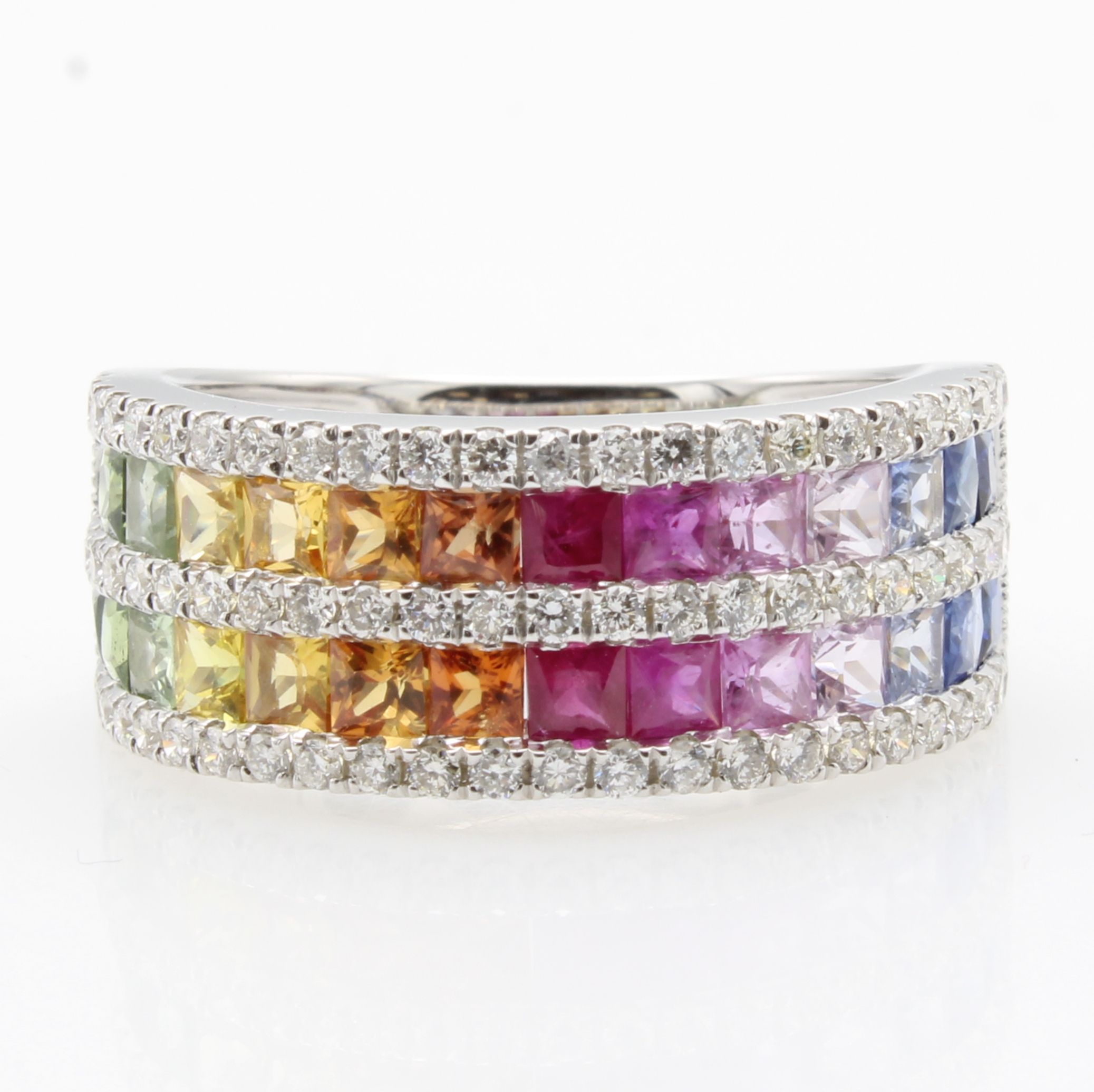 Image 27155792 - Ring mit Saphiren und Brillanten, WG 585/000, 28 bunte Saphire zus. ca. 2.29 ct, 72 ...