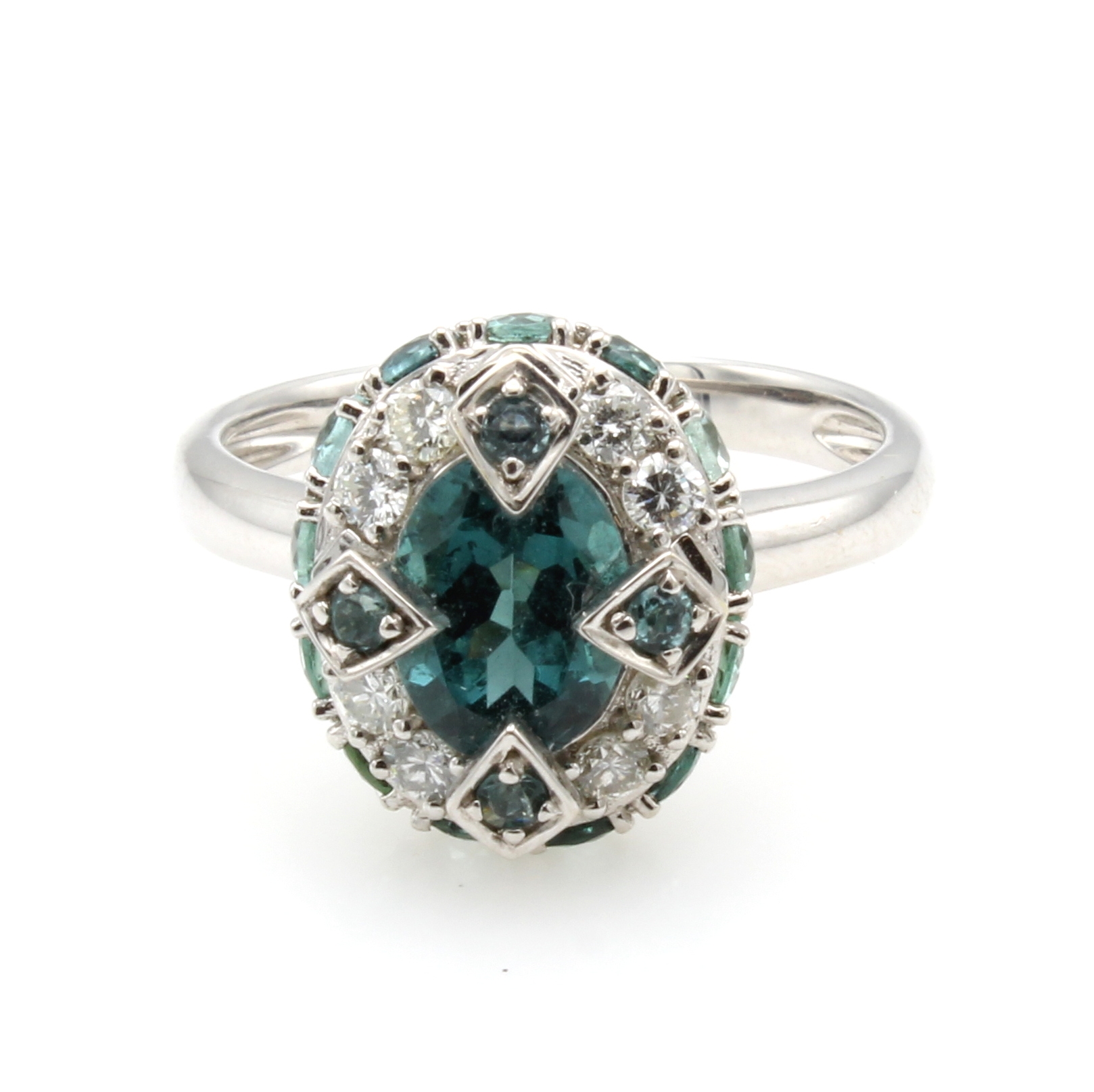 Image 27155797 - Ring mit Turmalinen und Brillanten, WG 750/ 000, 18 petrolfarb. Turmaline zus. ca. 2.25 ...
