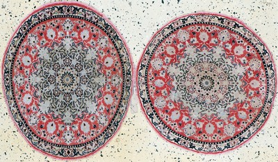 Image 2 lots Nain fine, Persia, mid-20th century, corkwool with silk, diameter approx. 64 cm & ...