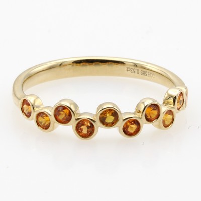 27155779a - Ring mit Granaten, GG 585/000, 10 Mandarin- granate zus. ca. 0.53 ct, RW 55 ...
