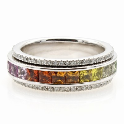 27155790a - Ring mit Saphiren und Brillanten, WG 585/000, 25 bunte Saphircarées zus. ca. 3.30 ct, ...