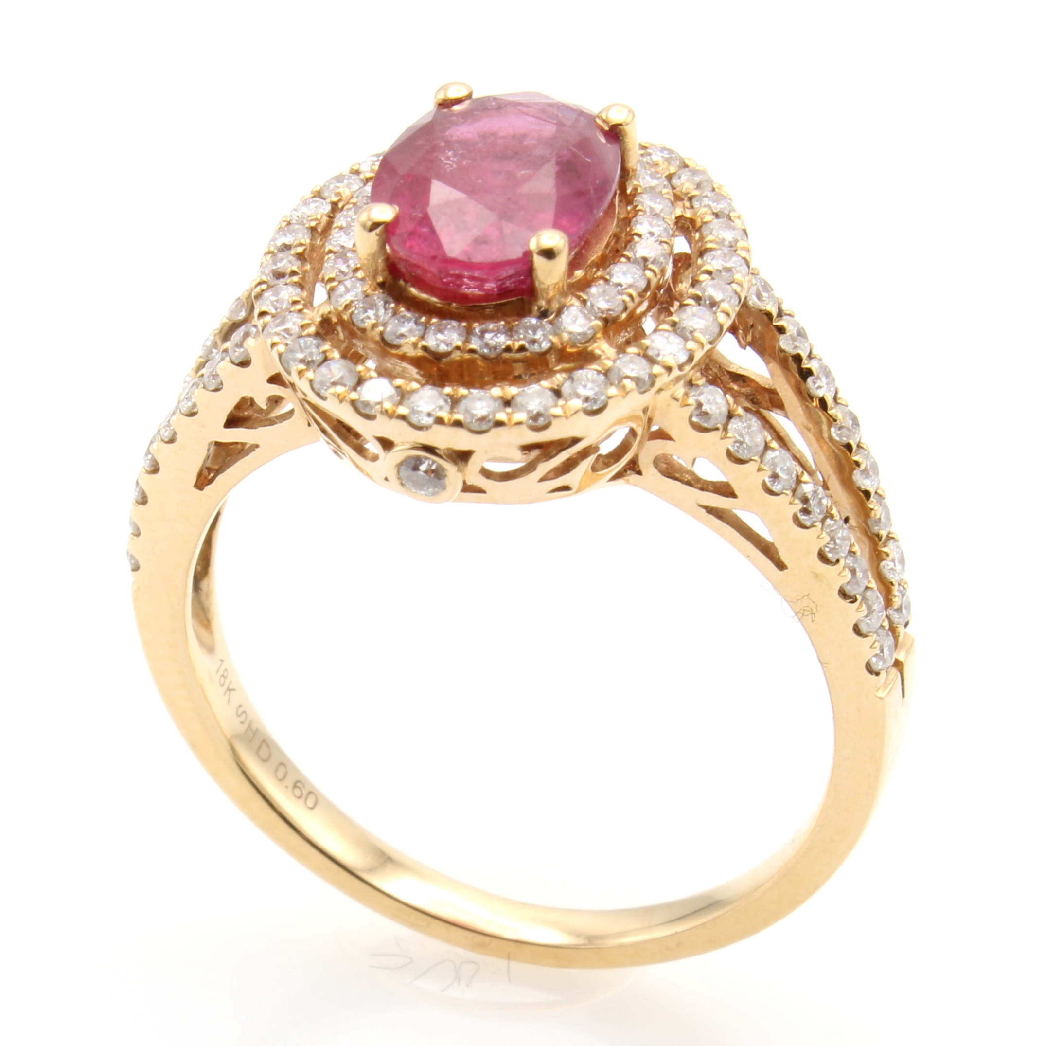 Image 27155810 - Ring mit Rubin und Brillanten, RG 750/000, 86 Brill. zus. ca. 0.60 ct Weiß/si-p, ovaler ...