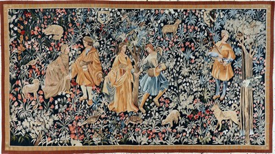 Image Tapestry fine, Europe, mid-20th century, wool on cotton, approx. 214 x 120 cm, condition: ...