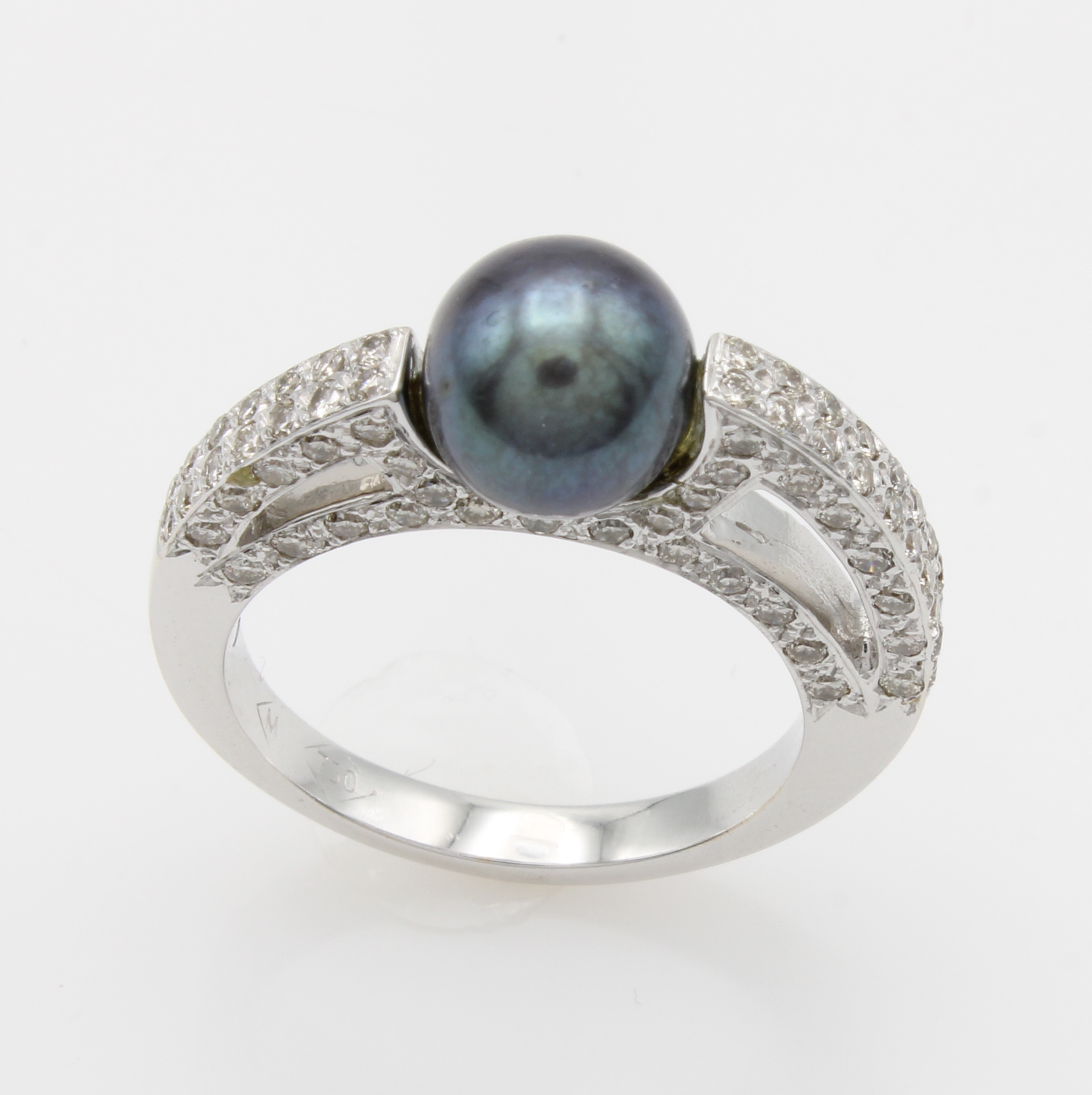 Image 27156372 - Ring mit Zuchtperle und Brillanten, WG 750/000, dunkelgraue Perle (gef.) ca. 8 mm, ...