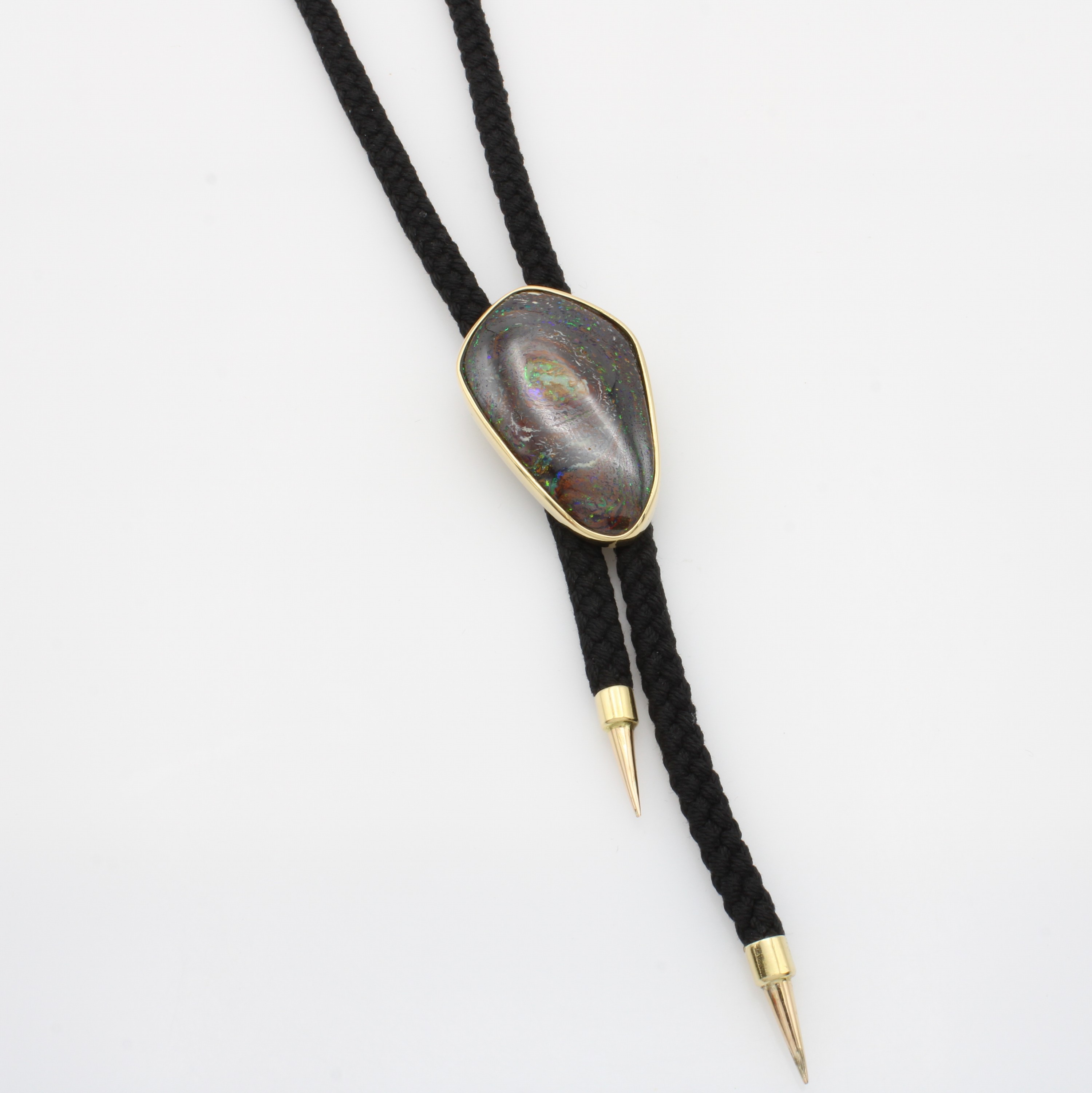 Image 27156389 - Stoffkette mit Opalanhänger, Fassung u. Endteile GG 750/000, Boulderopal in glatter ...