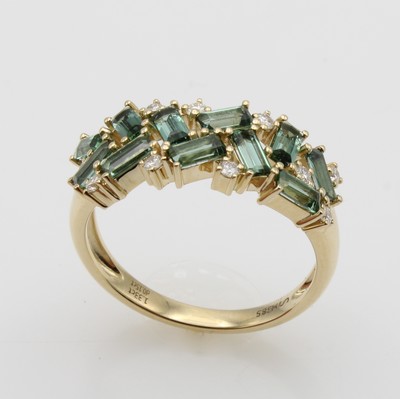 27156594a - Ring mit Turmalinen und Brillanten, GG 585/ 000, 11 Turmaline zus. ca. 1.33 ct, 10 ...