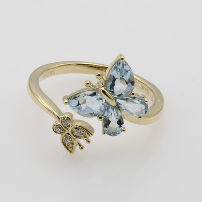 27156635a - Ring ´Schmetterlinge´ mit Aquamarinen und Brillanten, GG 585/000, 4 Aquamarine zus. ca. ...