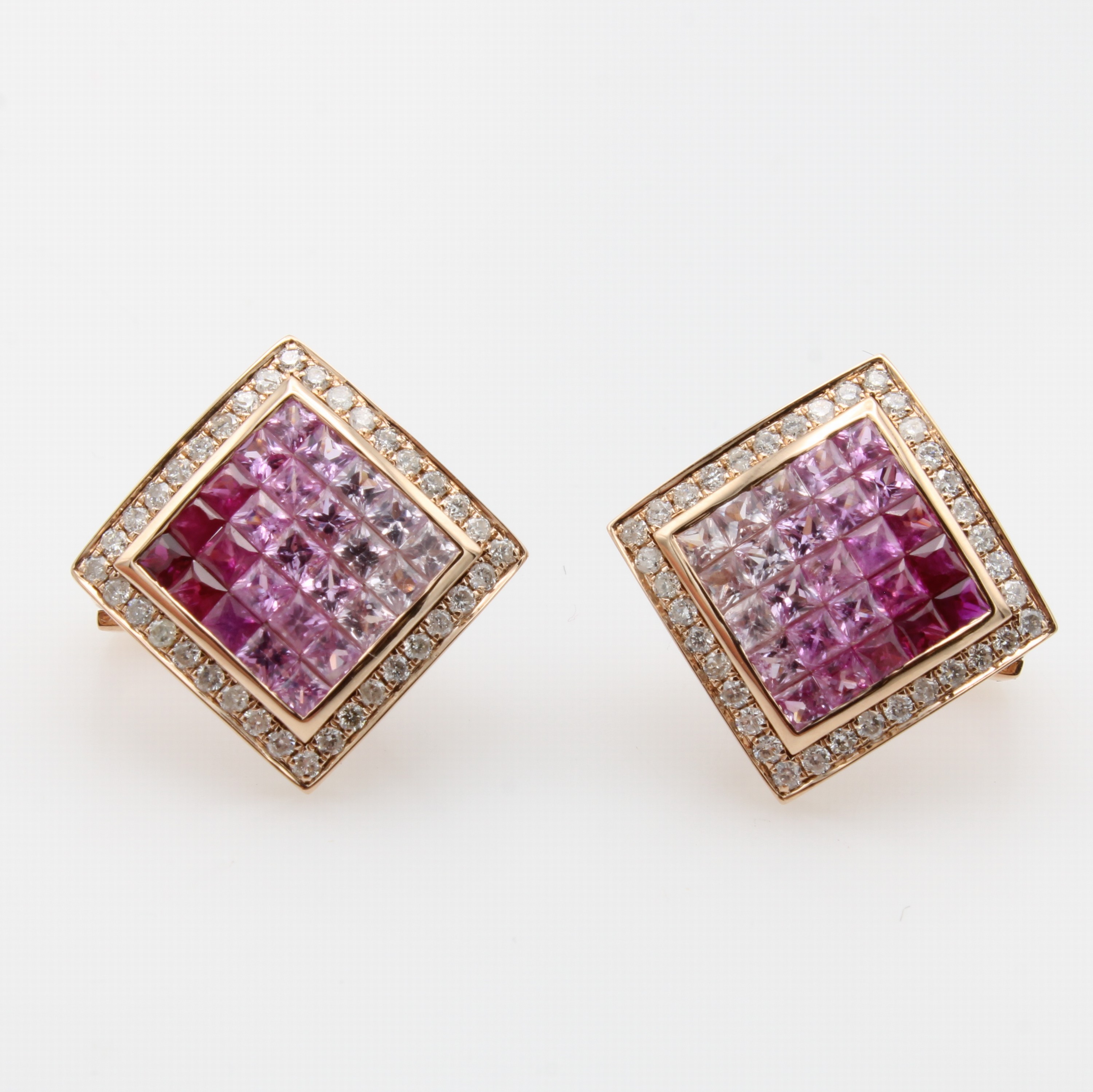 Image 27156702 - Paar Ohrstecker mit Diamanten und Saphiren, RoséG 585/000, 72 Brill. zus. ca. 0.46 ct ...