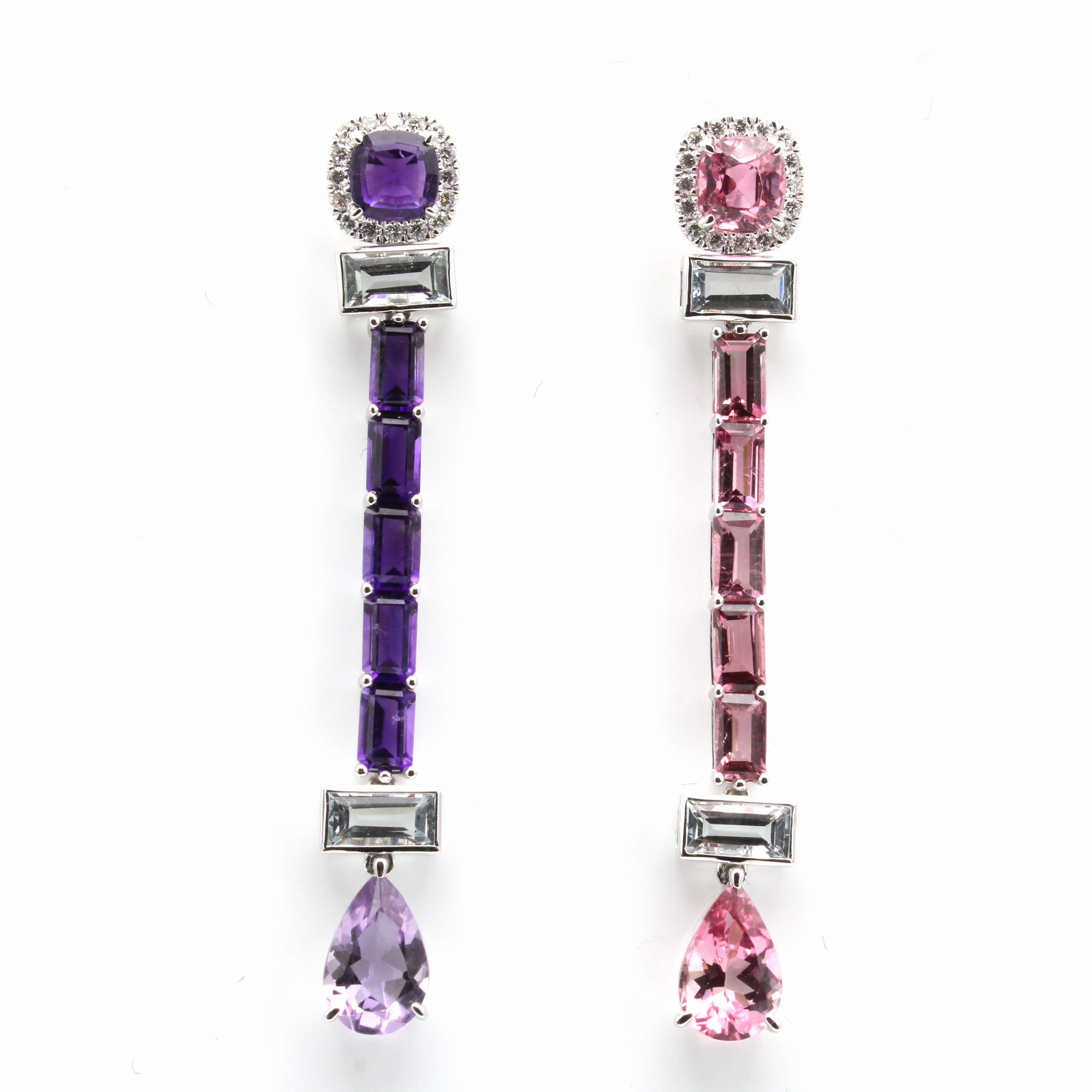 Image 27156712 - Paar Ohrstecker mit Farbsteinen und Brillanten, WG 585/000, 32 Brill. zus. ca. 0.25 ct ...