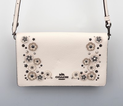 27156795a - COACH Clutch, ´Small Tea Rose Applique Clutch´, New York, weißes/kalkfarb. Leder, ...