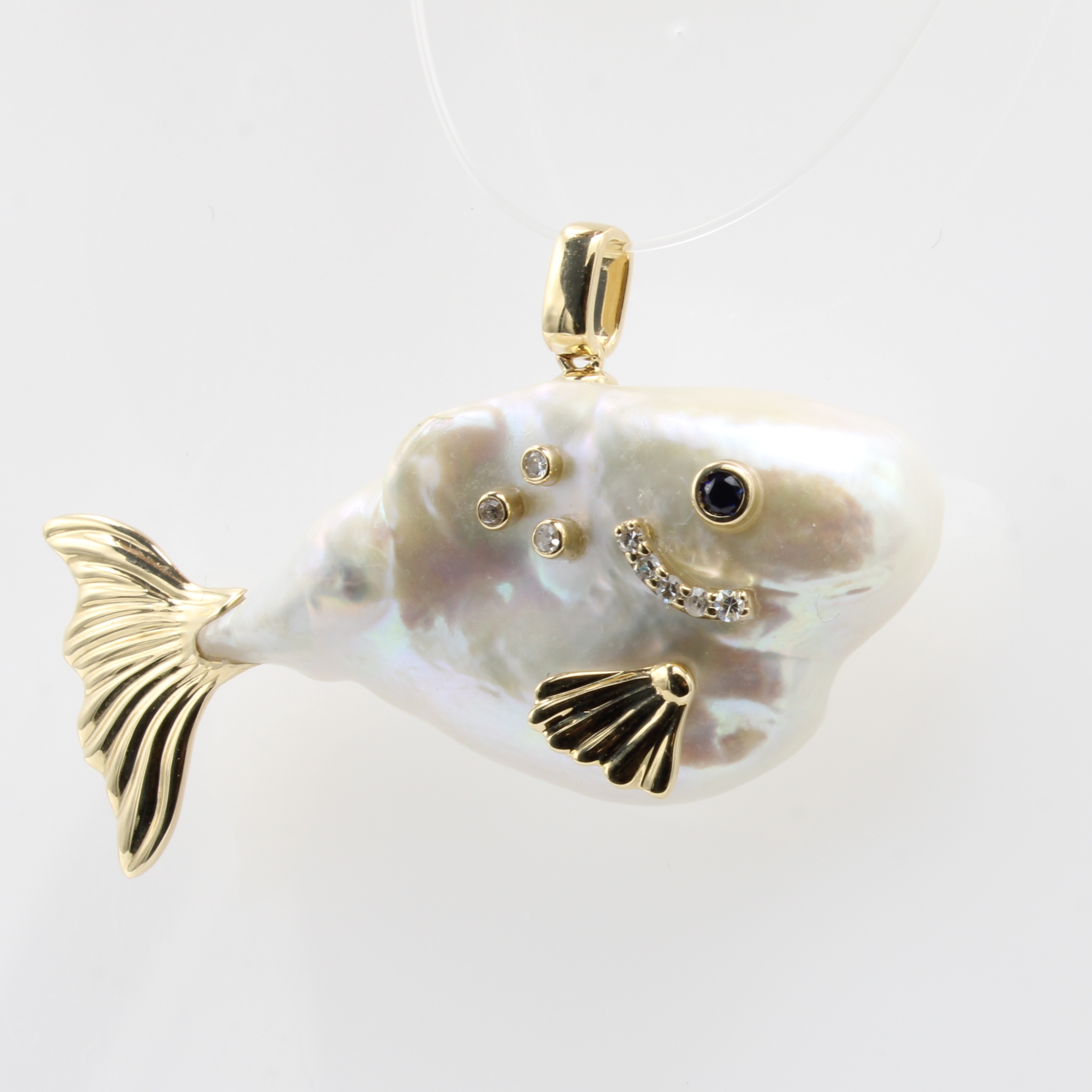 Image 27156828 - Anhänger ´Fisch´ aus barocker Perle mit Brillanten, GG 585/000, 8 Brill. zus. ca. 0.09 ...