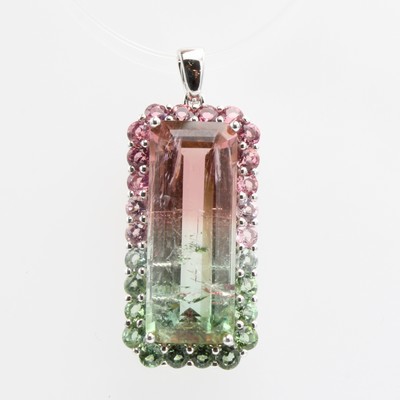 27156820a - Anhänger mit Turmalinen, WG 585/000, rosa- grünl. Turmaline zus. ca. 14.07 ct ...