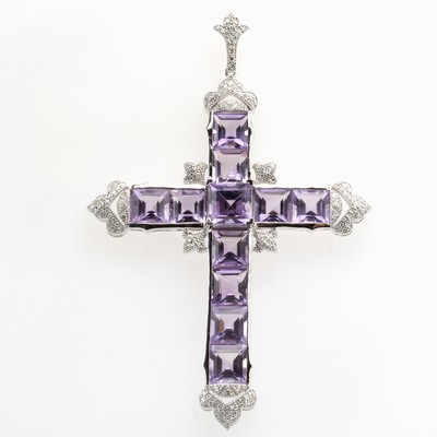27156822a - Großer Kreuzanhänger mit Amethysten und Diamanten, WG 585/000, 8/8 150 Diam. zus. ca. ...