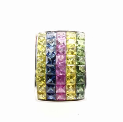 27156825a - Anhänger mit Saphiren, WG 750/000, 45 bunte Saphircarées zus. ca. 2.82 ct ...