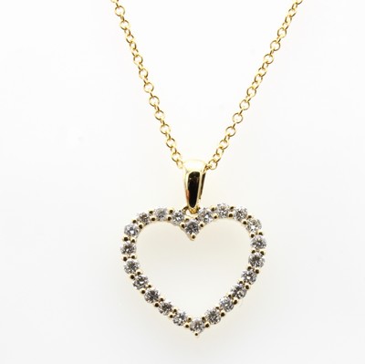 27156834a - Herzanhänger mit Brillanten an Kette, GG 585/000, 22 Brill. zus. ca. 0.40 ct feines ...