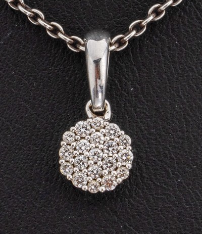 27156942a - 14 kt Gold Brillant Anhänger, WG 585/000, Brillanten zus. ca. 0.23 ct grav. Weiß/si, ...