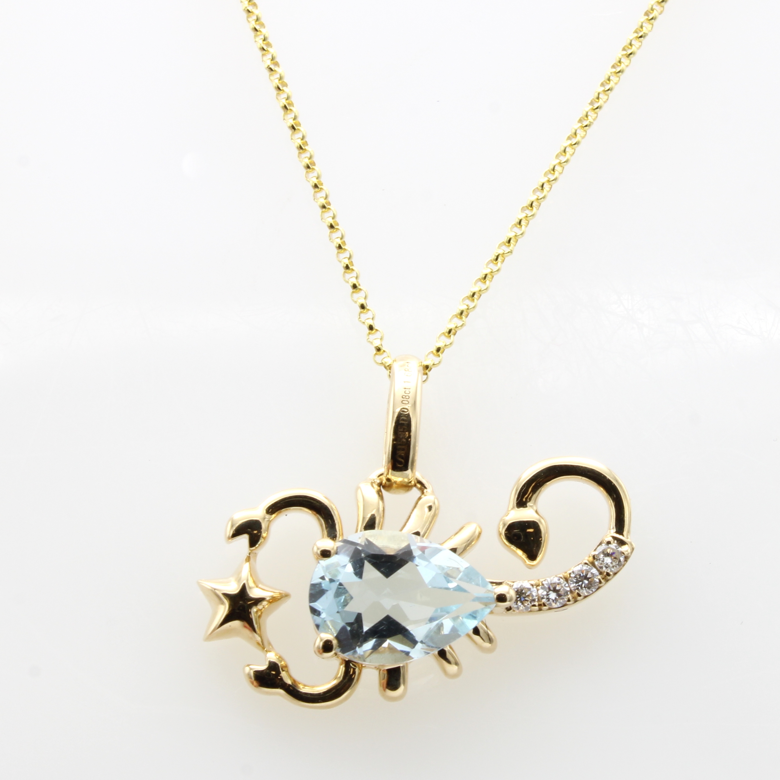 Image 27157195 - Anhänger ´Skorpion´ mit Aquamarin und Brillanten an Kette, GG 585/000, tropfenf. ...