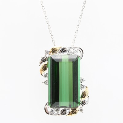 27157192a - Anhänger mit Turmalin und Brillanten an Kette, WG 585/000, Turmalin ca. 23.03 ct, 10 ...