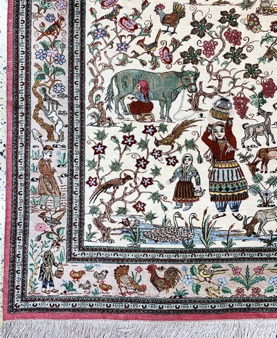 27157337b - Ghom Seide fein signiert, Persien, Ende 20.Jhd, reine Naturseide, ca. 203 x 139 cm, ...
