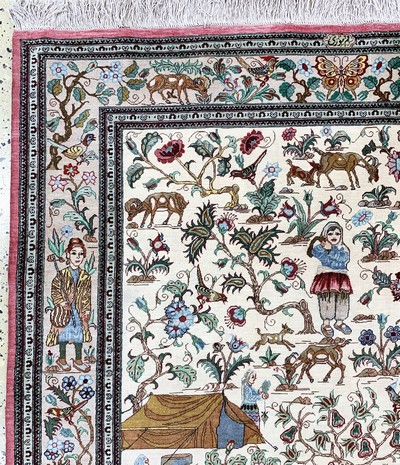 27157337c - Ghom Seide fein signiert, Persien, Ende 20.Jhd, reine Naturseide, ca. 203 x 139 cm, ...
