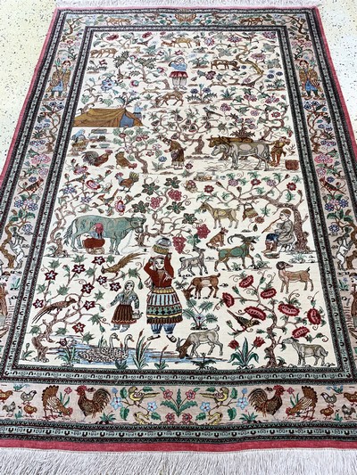 27157337h - Ghom Seide fein signiert, Persien, Ende 20.Jhd, reine Naturseide, ca. 203 x 139 cm, ...