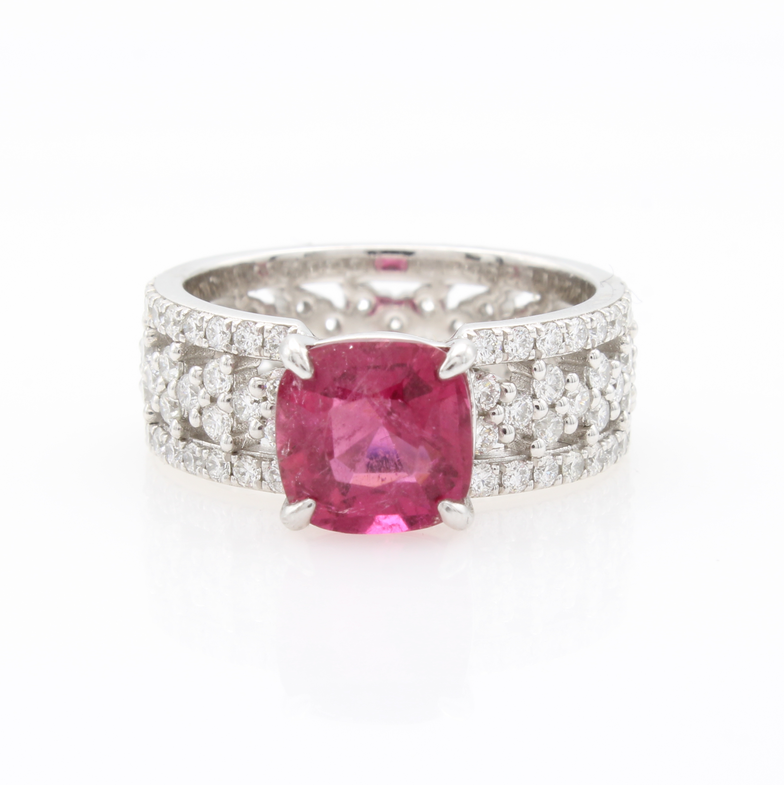 Image 27160855 - Ring mit Turmalin und Brillanten, PT 950/000, viereck., rosa Turmalin mit Kissensch. ...