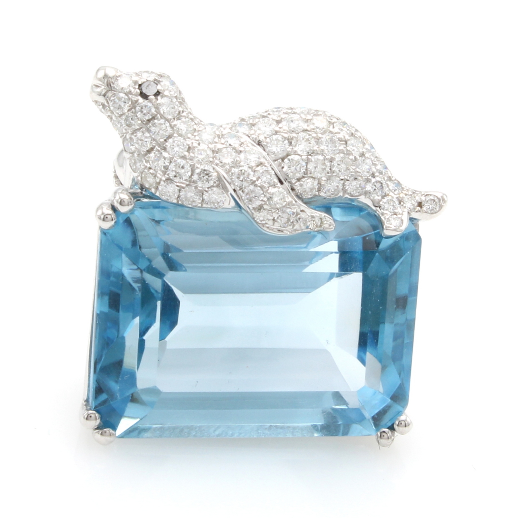 Image 27161252 - Anhänger/Brosche ´Seehund´ mit Blautopas und Brillanten, WG 750/000, Blautopas ca. 28 ...